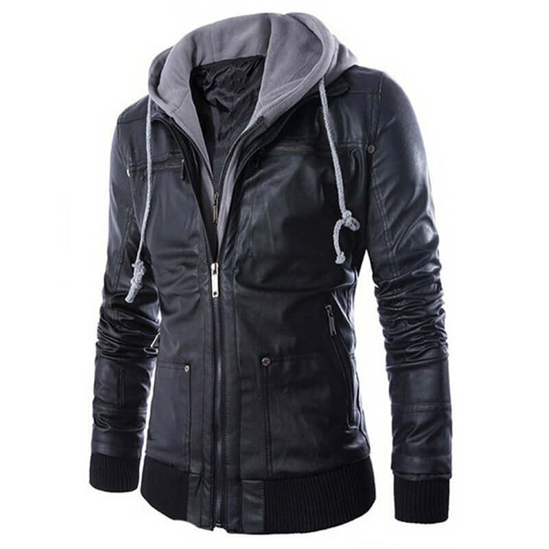 Herren Lederjacke Elegant mit Kapuze