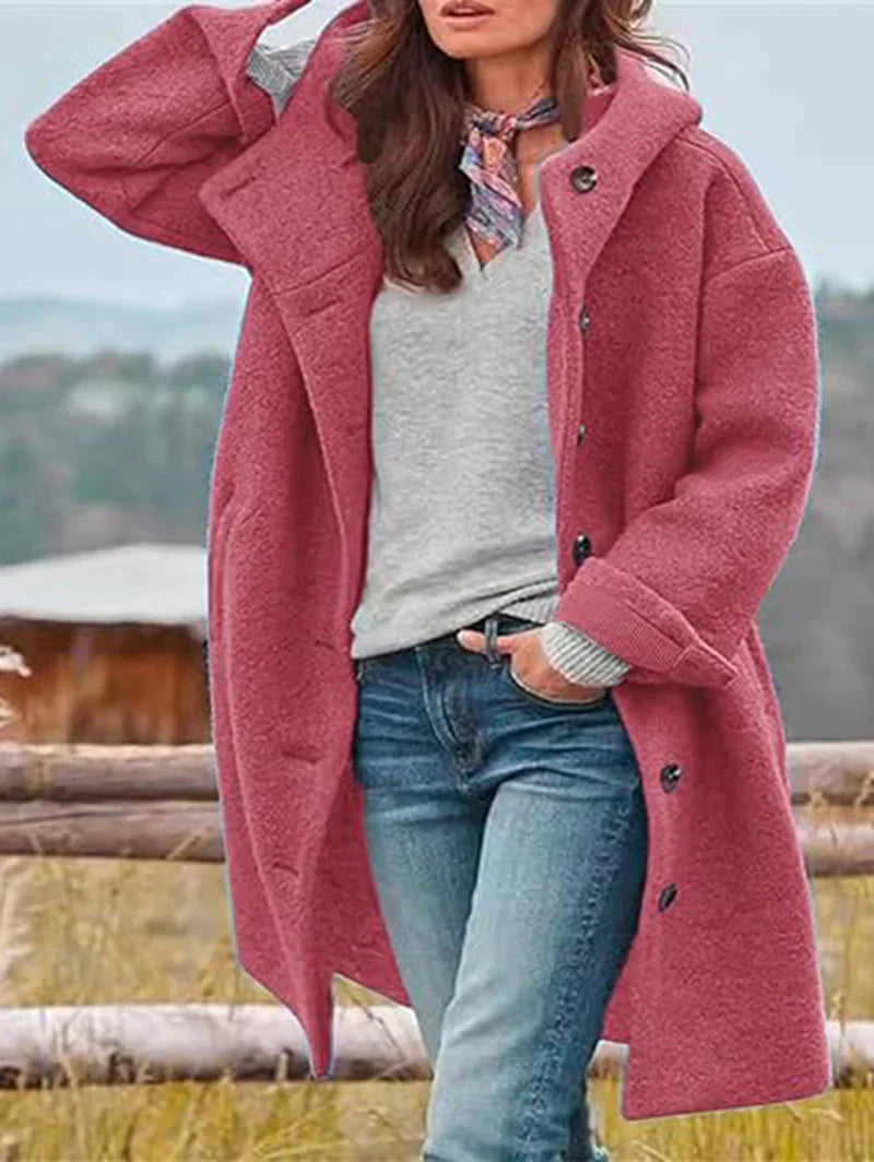 Warme Wolljacke Damen Kapuze