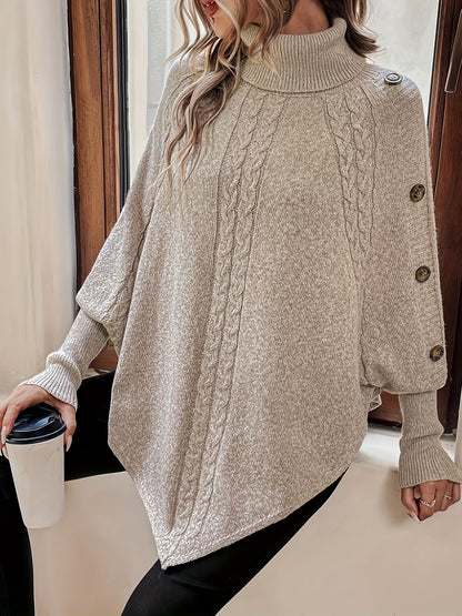 Stylischer Poncho Pullover mit Knöpfen Acryl Weich