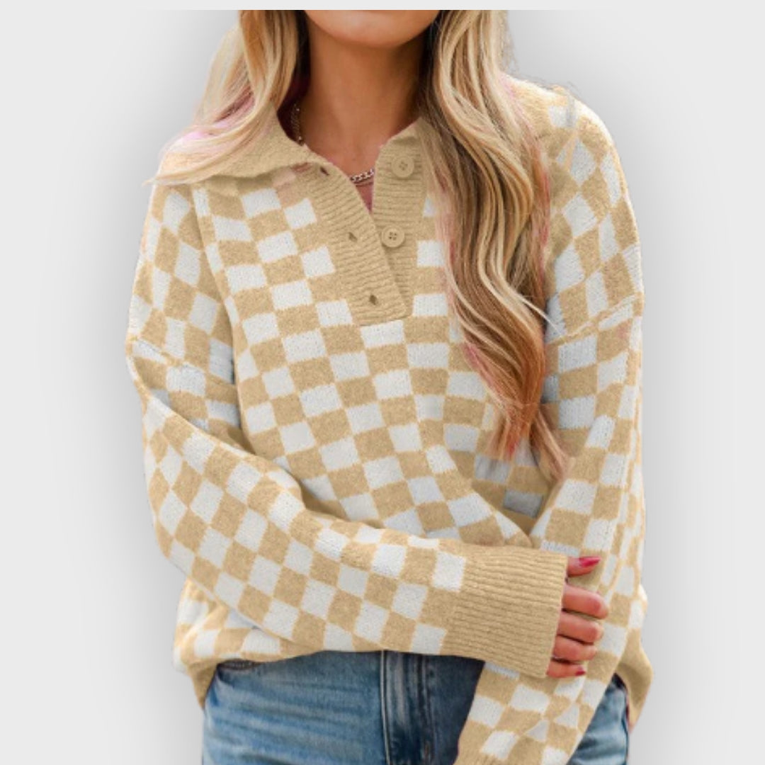 Damen Pullover V-Ausschnitt Modern Knopfdesign - IdealeKleiden