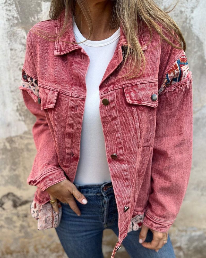 Modische Denim Jacke Patchwork Style