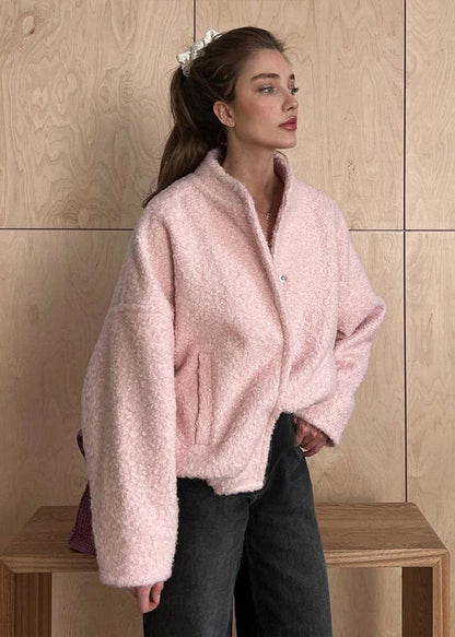 Rosa Oversized Jacke Stehkragen Damen