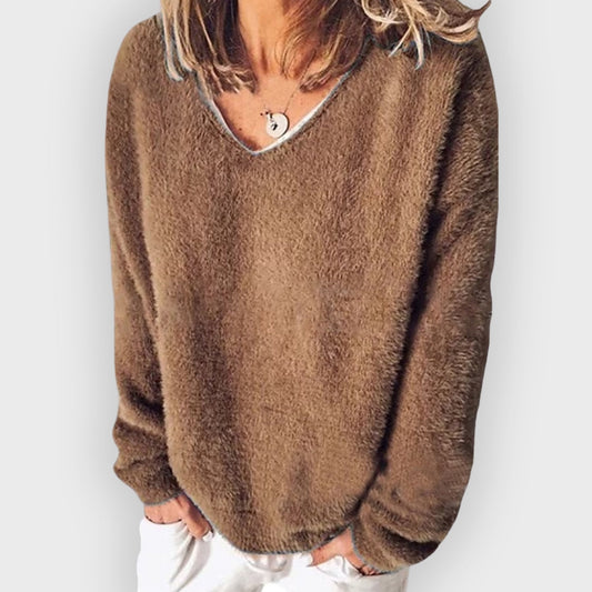 Bequemes Sweatshirt V-Ausschnitt Langarm Casual Look - IdealeKleiden