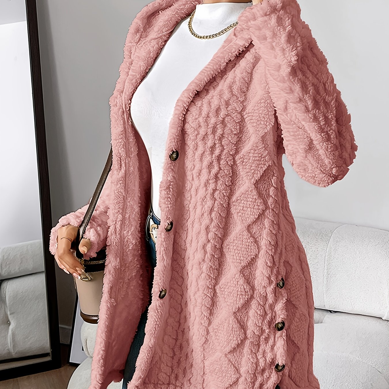 Elegante Damenjacke Lang Mit Kapuze Maritim Stil