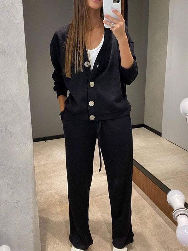 Kaschmir Set Damen Elegant V-Ausschnitt