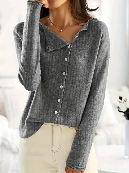 Klassische Strickjacke V-Ausschnitt Langarm Knöpfe