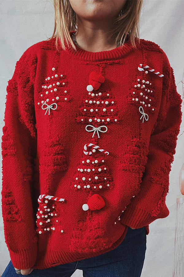 Weihnachtspullover Festlich Gestrickt Rundhals Langarm