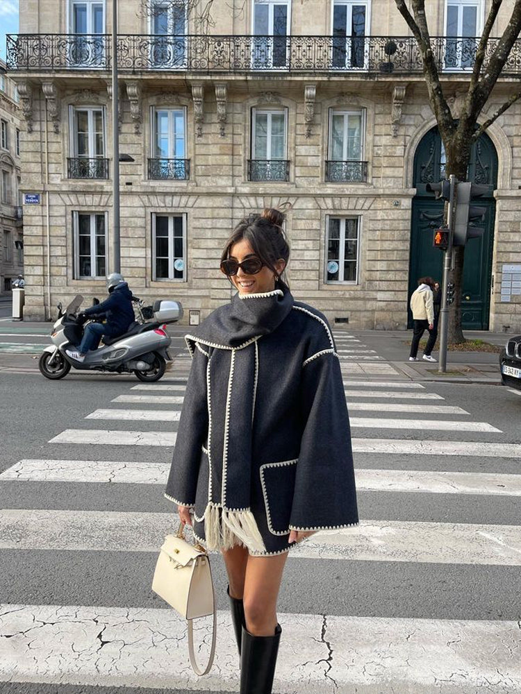Wintermantel Poncho-Style Oversized Wollmix