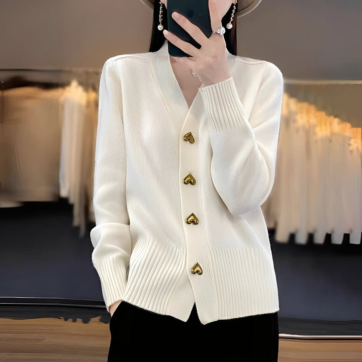 Frauen Strickjacke Herzknöpfe Elegант