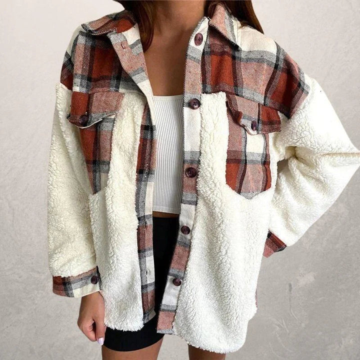 Damen Winterjacke Karo Muster Kapuze
