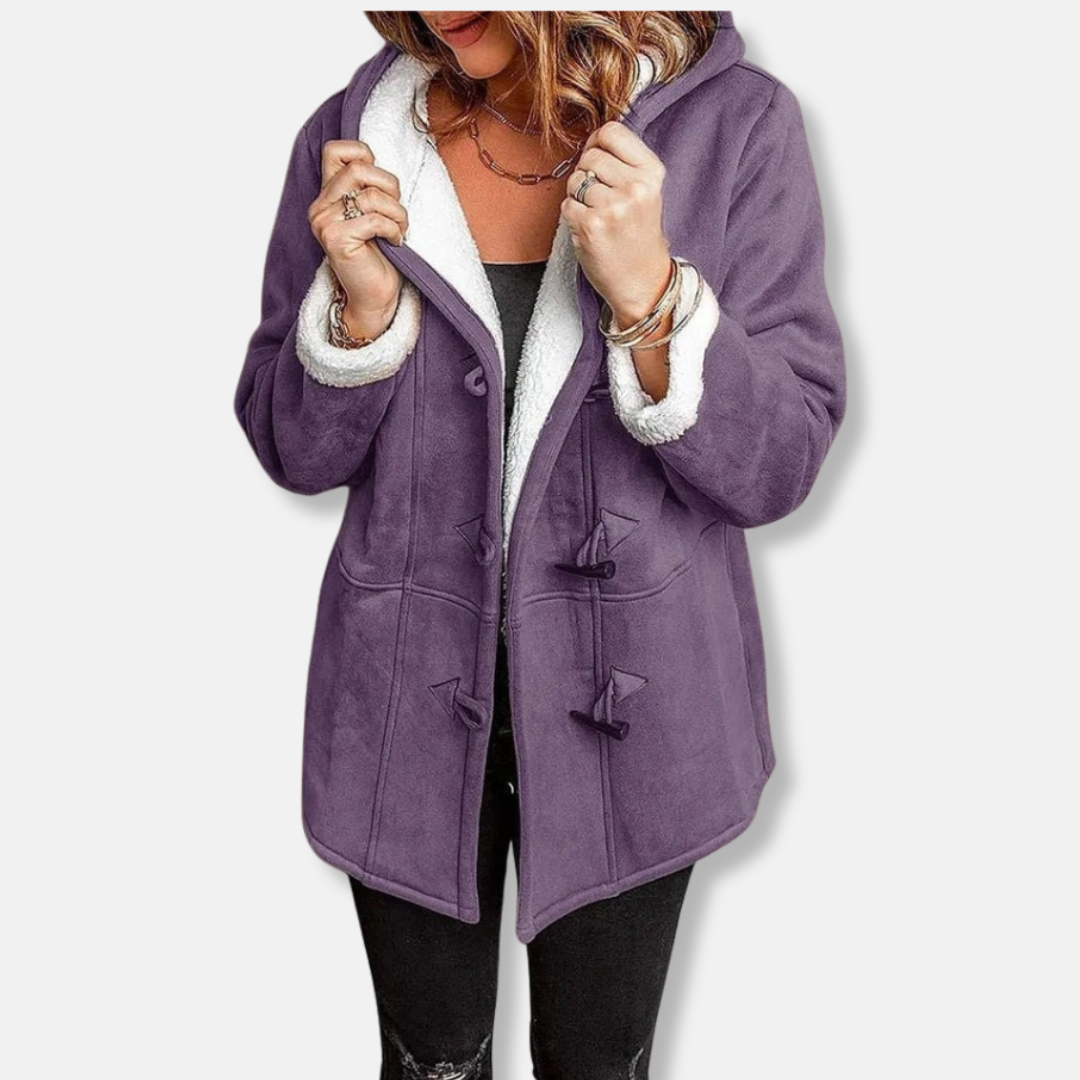 Fleecejacke Damen Kapuze Mittellang Lässig