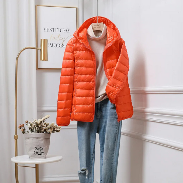 Leichte Pufferjacke Damen Kapuze Reißverschluss Sportjacke