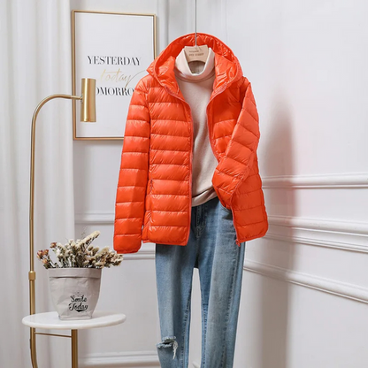 Leichte Pufferjacke Damen Kapuze Reißverschluss Sportjacke