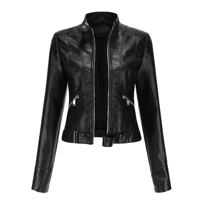 Stylische Damen Lederjacke Mit Kragen