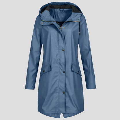 Langer Regenmantel Damen Kapuze Taschen