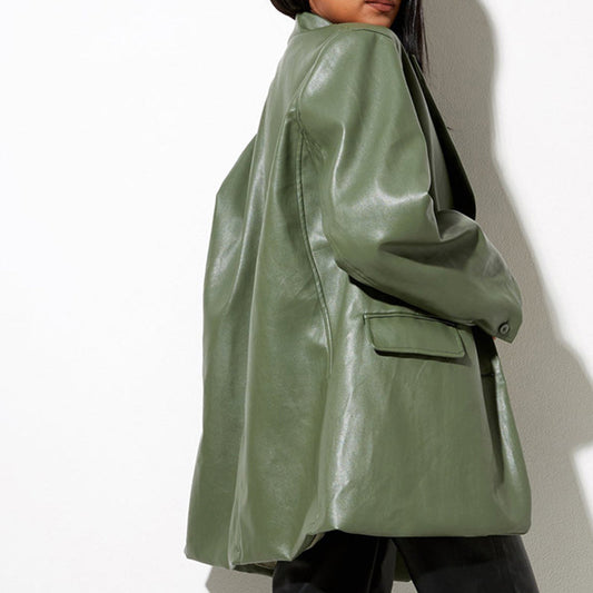 Stylischer Damenblazer Leder Optik - IdealeKleiden