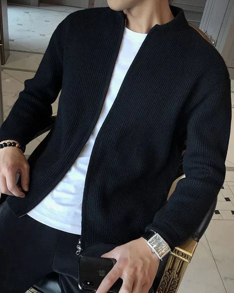 Herren Rippstrick Cardigan Modern mit Reißverschluss