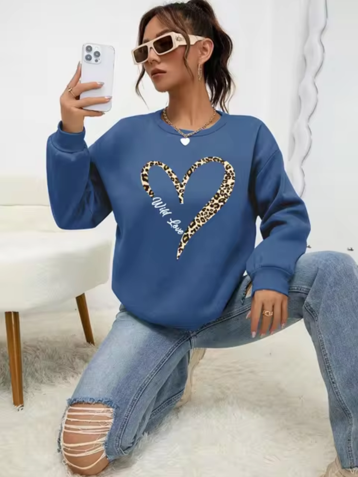 Stylish Pulli Leopard Herz Muster