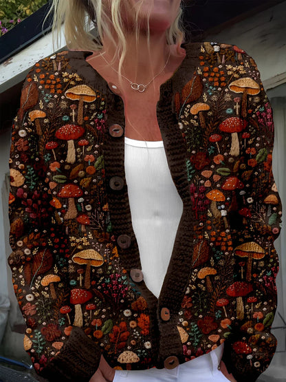 Damen Strickjacke Blumenmuster Elegant