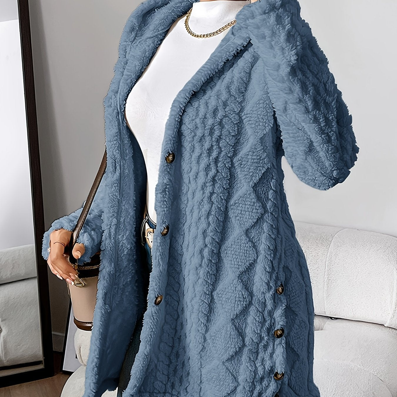 Elegante Damenjacke Lang Mit Kapuze Maritim Stil