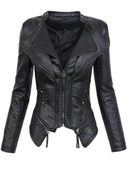 Damen Lederjacke Slim Fit Schwarz Reißverschluss