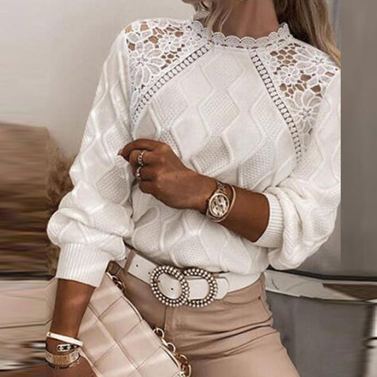 Elegante Damenpullover Spitze Stickerei - IdealeKleiden