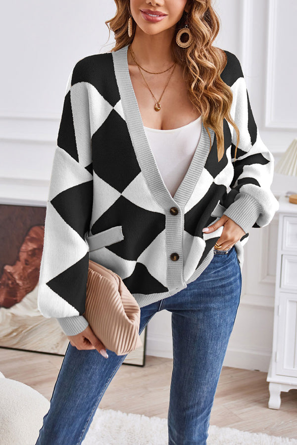 Strickcardigan Geometrisch Patchwork Modern Lässig