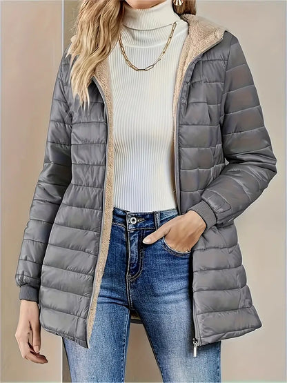 Mittellange Steppjacke Damen Kapuze
