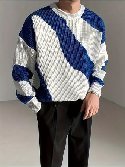 Herren Pullover Wellenmuster Farbenfroh