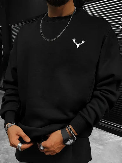 Herren Pullover Hirsch Muster Rundhals