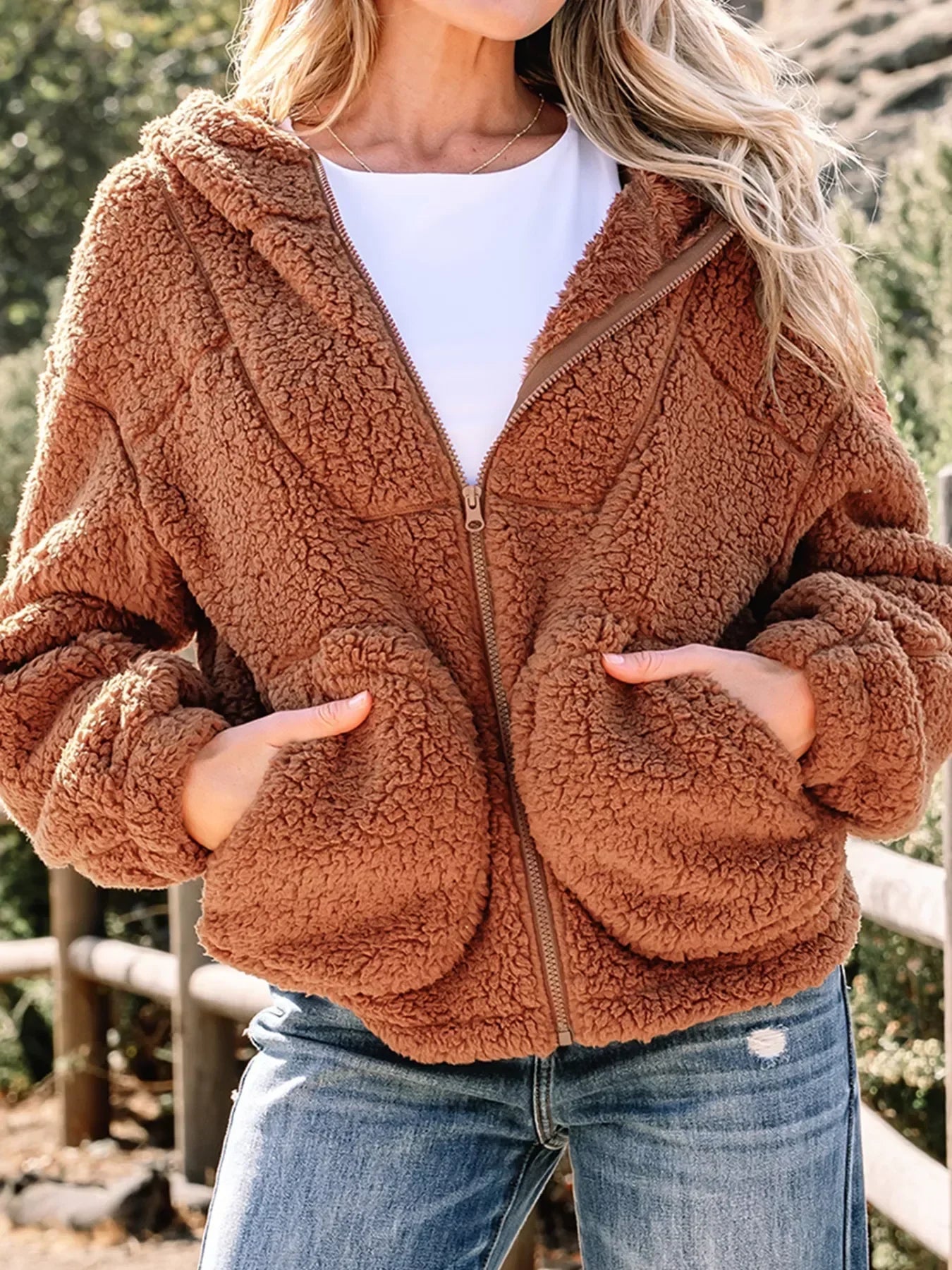 Damen Teddyjacke Relaxed Fit Zip Up Soft