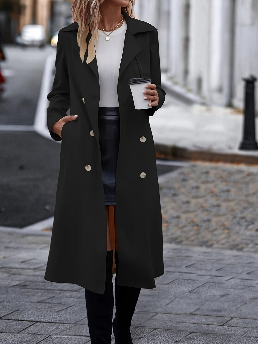 Eleganter Trenchcoat Damen Langarm Mit Gürtel - IdealeKleiden