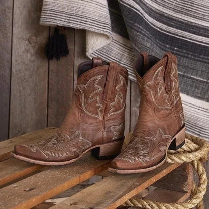 Westernstiefel Leder Bestickt Cowboy Stil