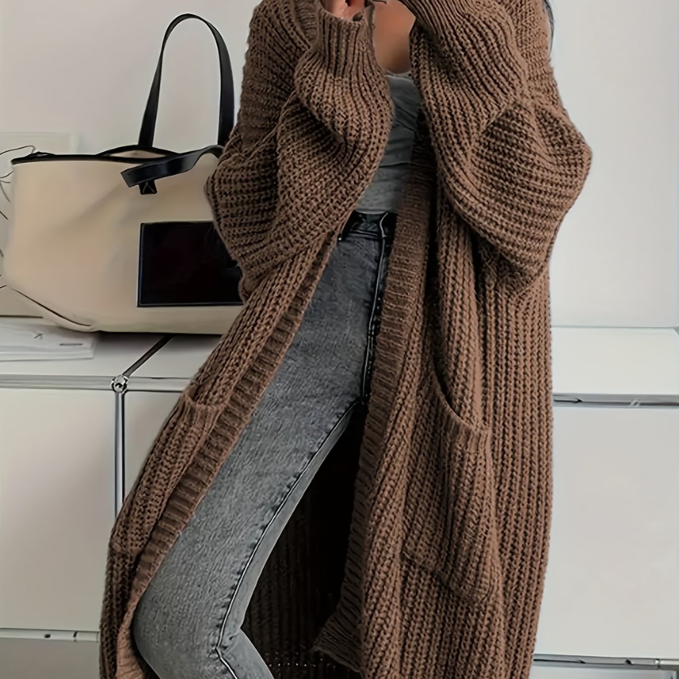 Weicher Strickpullover Damen mit Gürtel