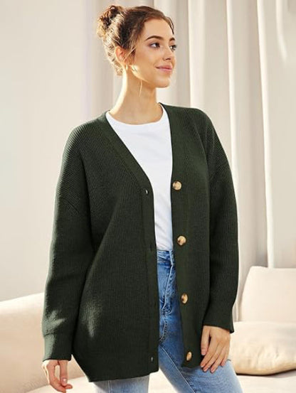 Damen Cardigan Oversized V-Ausschnitt Knopf Herbstmode