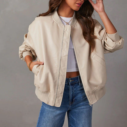 Leder Bomberjacke Reißverschluss Trendy Herrenjacke