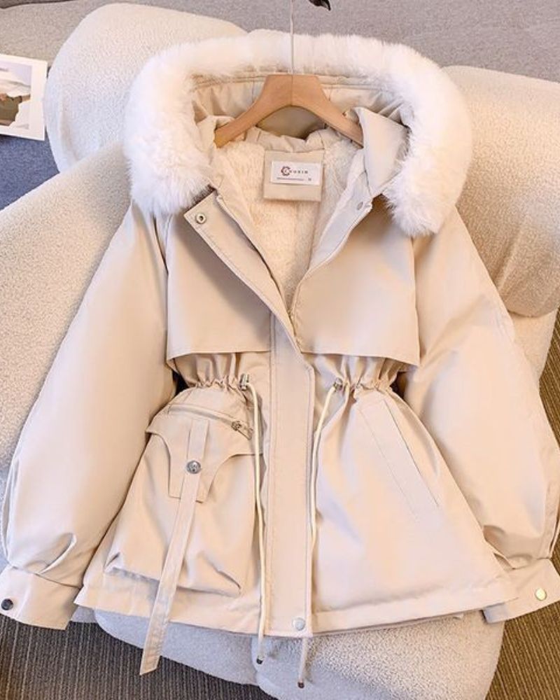 Eleganter Damenmantel Faux-Fur-Kragen Luxus Design
