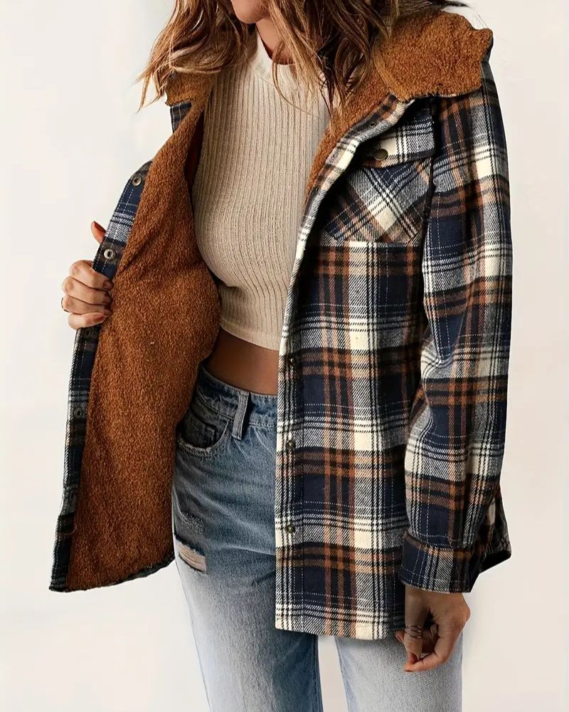 Kariertes Sherpa Jacket Damen - IdealeKleiden