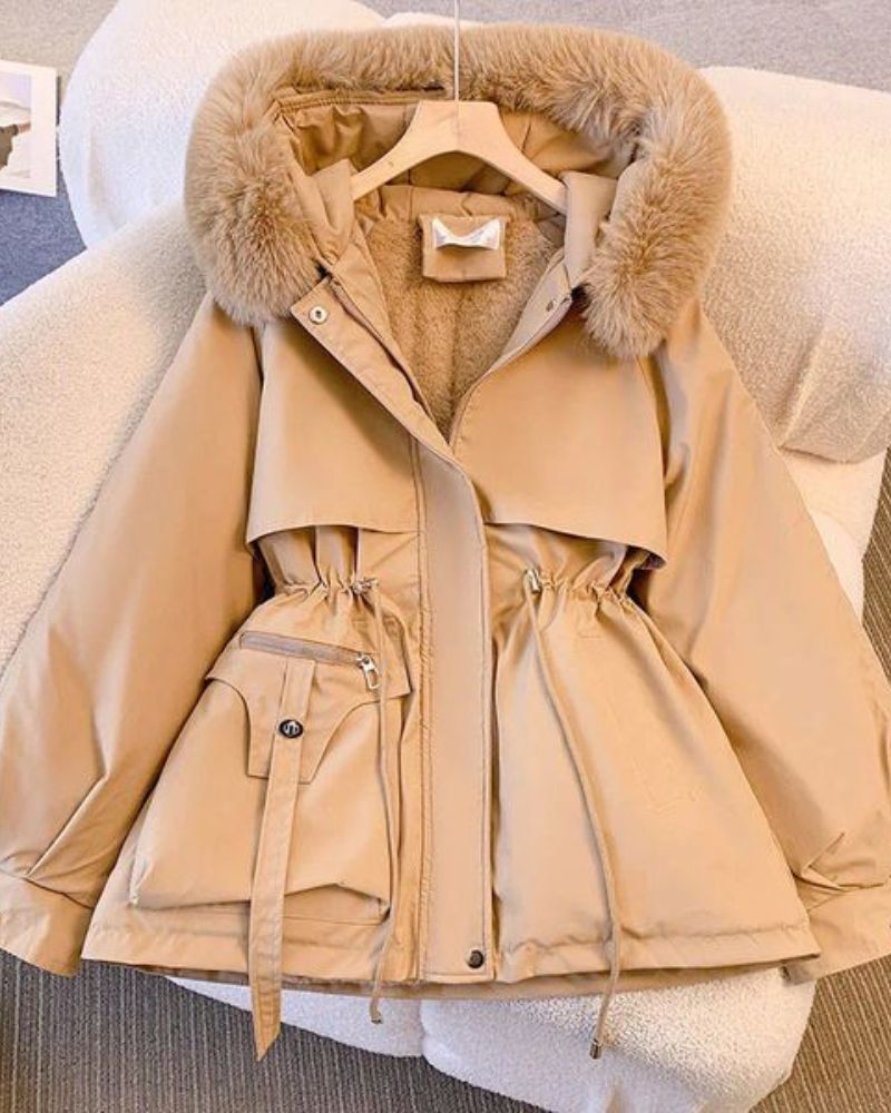 Eleganter Damenmantel Faux-Fur-Kragen Luxus Design