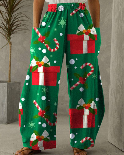 Weihnachtshose Freizeit Hose Mit Festlichem Druck