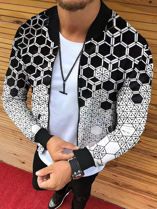 Herrenjacke Geometrisches Muster Modern Stylish - IdealeKleiden