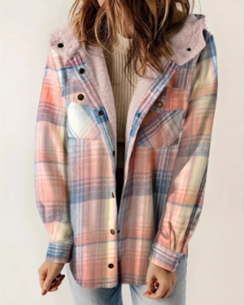 Kariertes Sherpa Jacket Damen