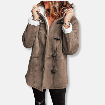Fleecejacke Damen Kapuze Mittellang Lässig
