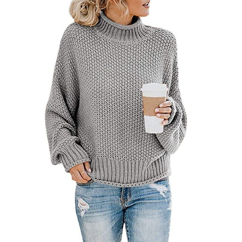 Strickpullover Hoher Kragen Grobstrick Bequem Warm