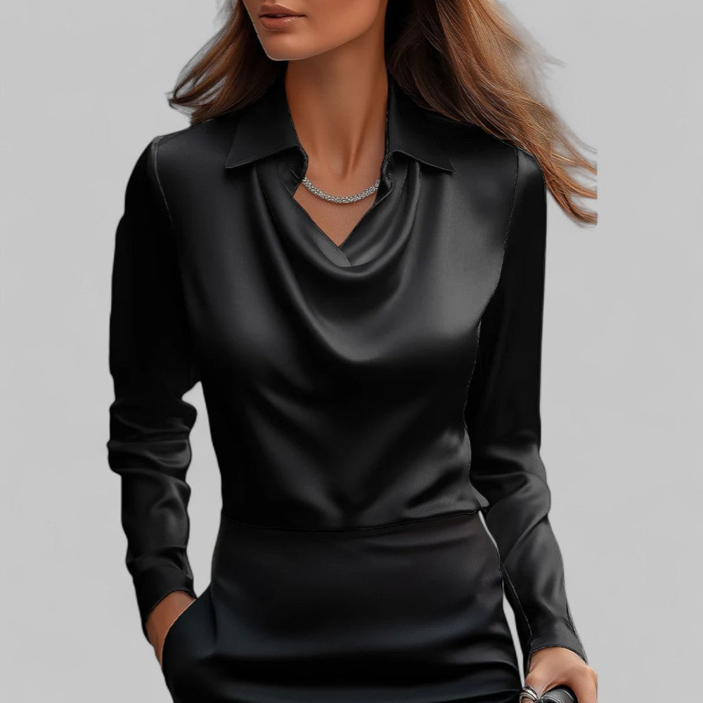 Elegante Damenbluse mit Wasserfallausschnitt Satin Optik