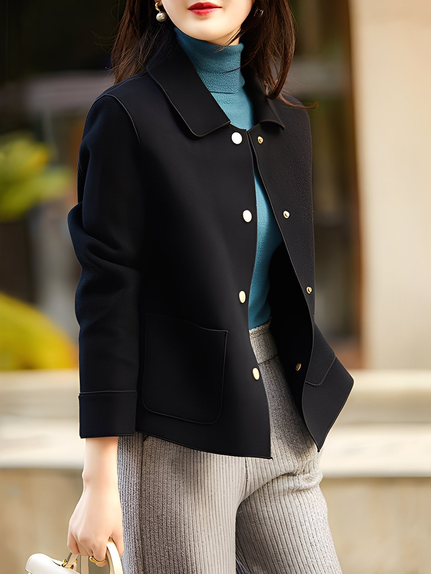 Elegante Damen Winterjacke Mit Knöpfen