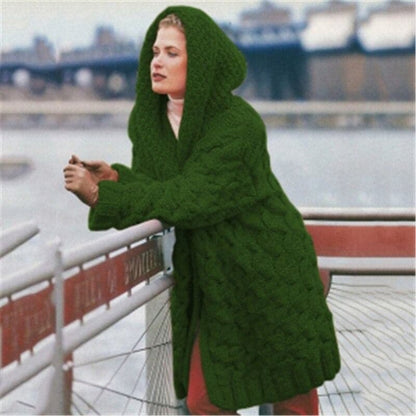 Gestrickte Strickjacke Lang Kapuze Offen