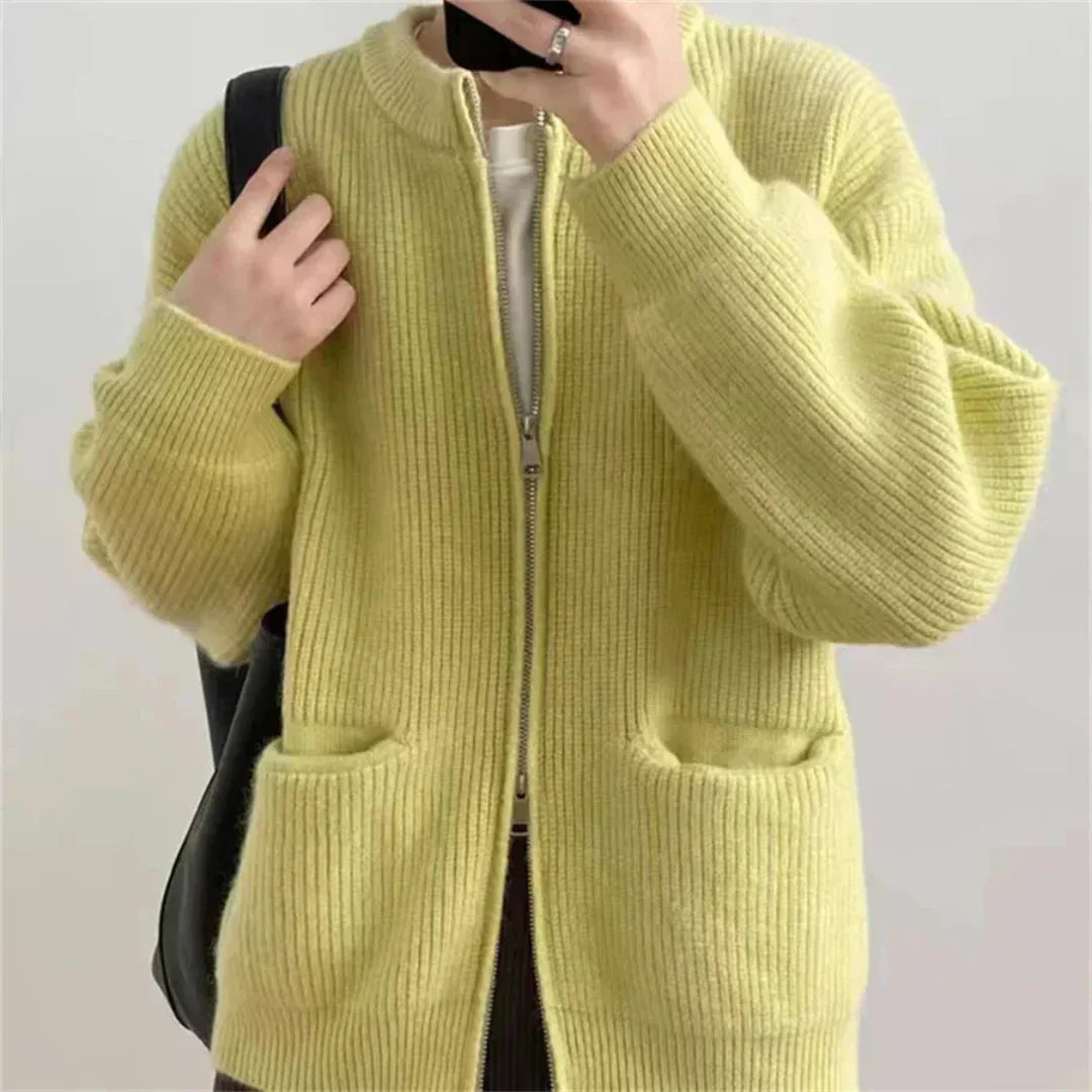 Große Strickjacke Oversized mit Reißverschluss und Taschen