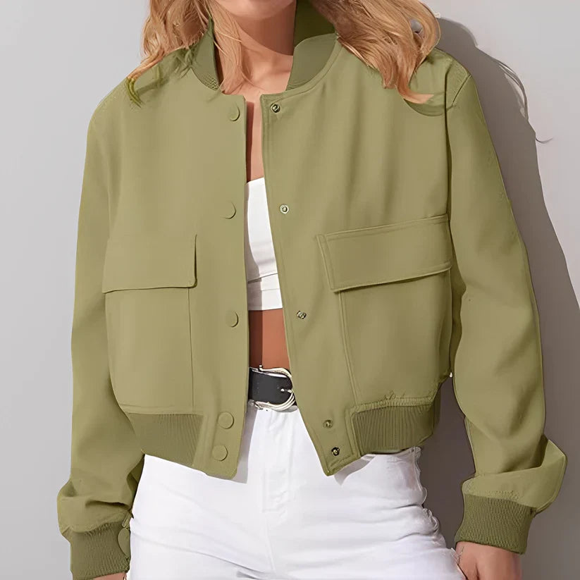 Damen Lederjacke Relaxed Fit Große Taschen