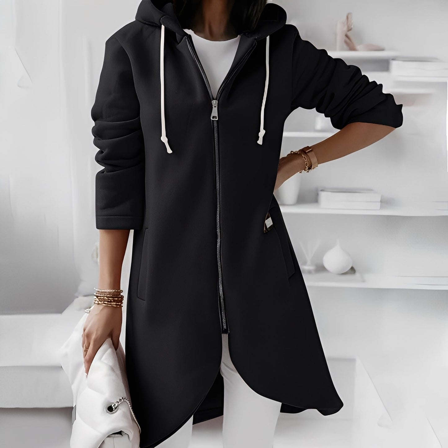 Lange Damen-Kapuzenjacke Bequem & Stylish